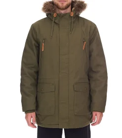Jacken & Mäntel*O46bpx Herren Parka mit Fellkapuze längere Jacke im Military Look Baumwoll-Jacke 940163 Khaki-Grün