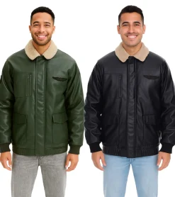 Jacken & Mäntel*O46bpx Herren Piloten-Jacke aus Lederimitat stylische Outdoor-Jacke mit Teddykragen Olivgrün oder Schwarz