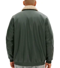 Jacken & Mäntel*O46bpx Herren Piloten-Jacke aus Lederimitat stylische Outdoor-Jacke mit Teddykragen Olivgrün oder Schwarz