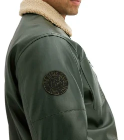 Jacken & Mäntel*O46bpx Herren Piloten-Jacke aus Lederimitat stylische Outdoor-Jacke mit Teddykragen Olivgrün oder Schwarz