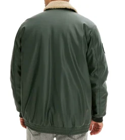 Jacken & Mäntel*O46bpx Herren Piloten-Jacke aus Lederimitat stylische Outdoor-Jacke mit Teddykragen Olivgrün oder Schwarz
