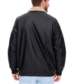 Jacken & Mäntel*O46bpx Herren Piloten-Jacke aus Lederimitat stylische Outdoor-Jacke mit Teddykragen Olivgrün oder Schwarz