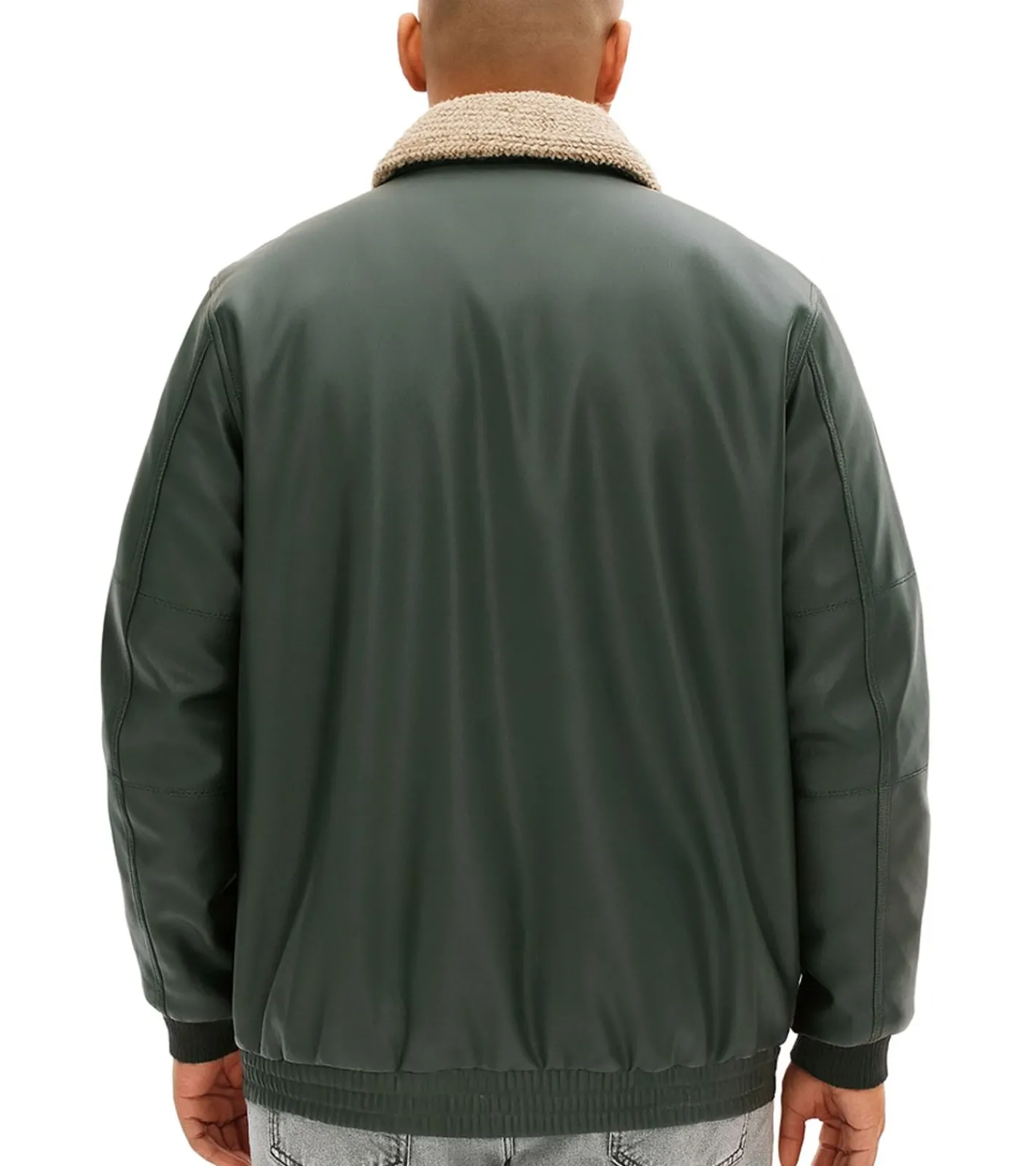 Jacken & Mäntel*O46bpx Herren Piloten-Jacke aus Lederimitat stylische Outdoor-Jacke mit Teddykragen 934067 Olivgrün