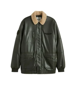 Jacken & Mäntel*O46bpx Herren Piloten-Jacke aus Lederimitat stylische Outdoor-Jacke mit Teddykragen 934067 Olivgrün