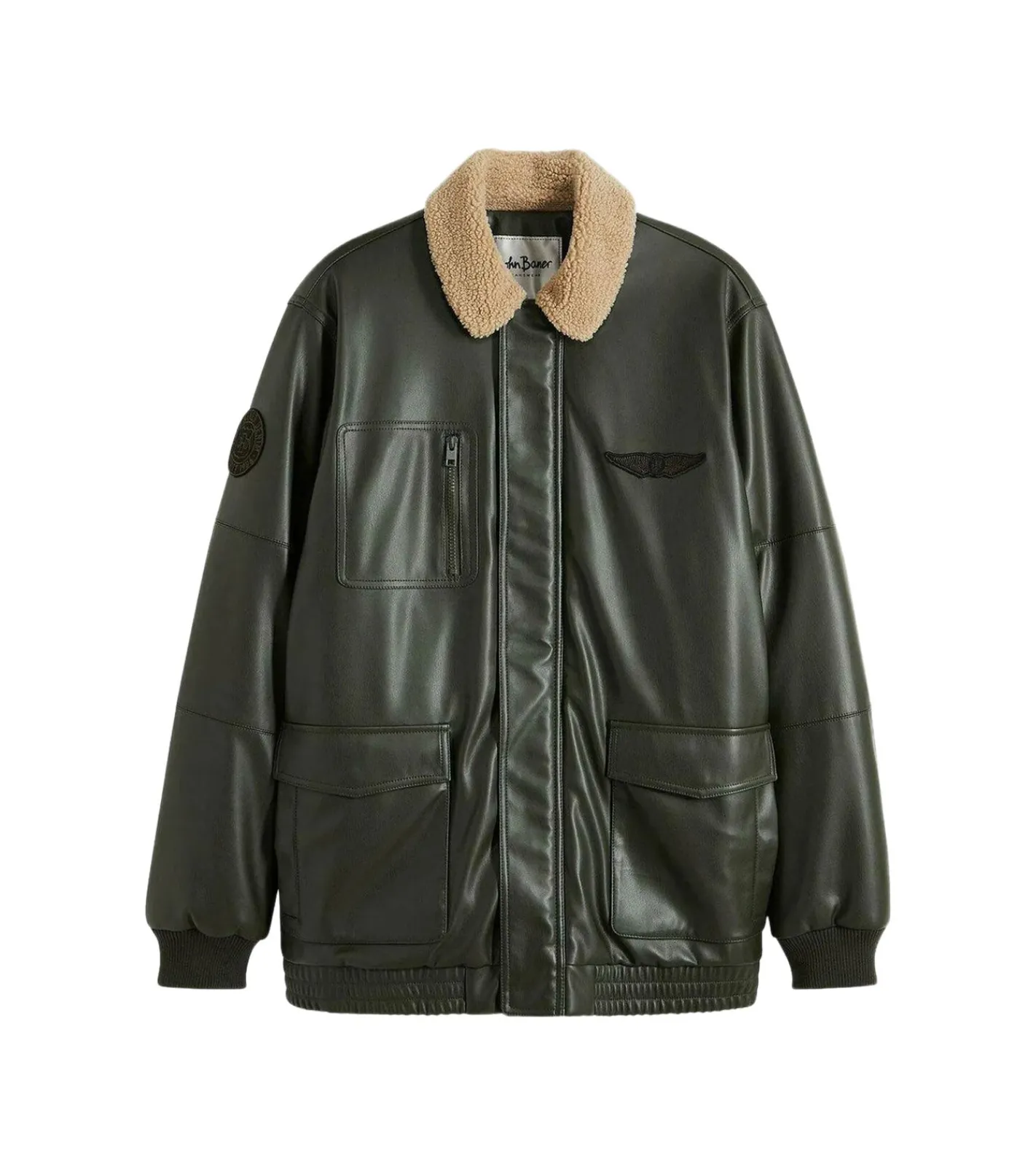 Jacken & Mäntel*O46bpx Herren Piloten-Jacke aus Lederimitat stylische Outdoor-Jacke mit Teddykragen 934067 Olivgrün