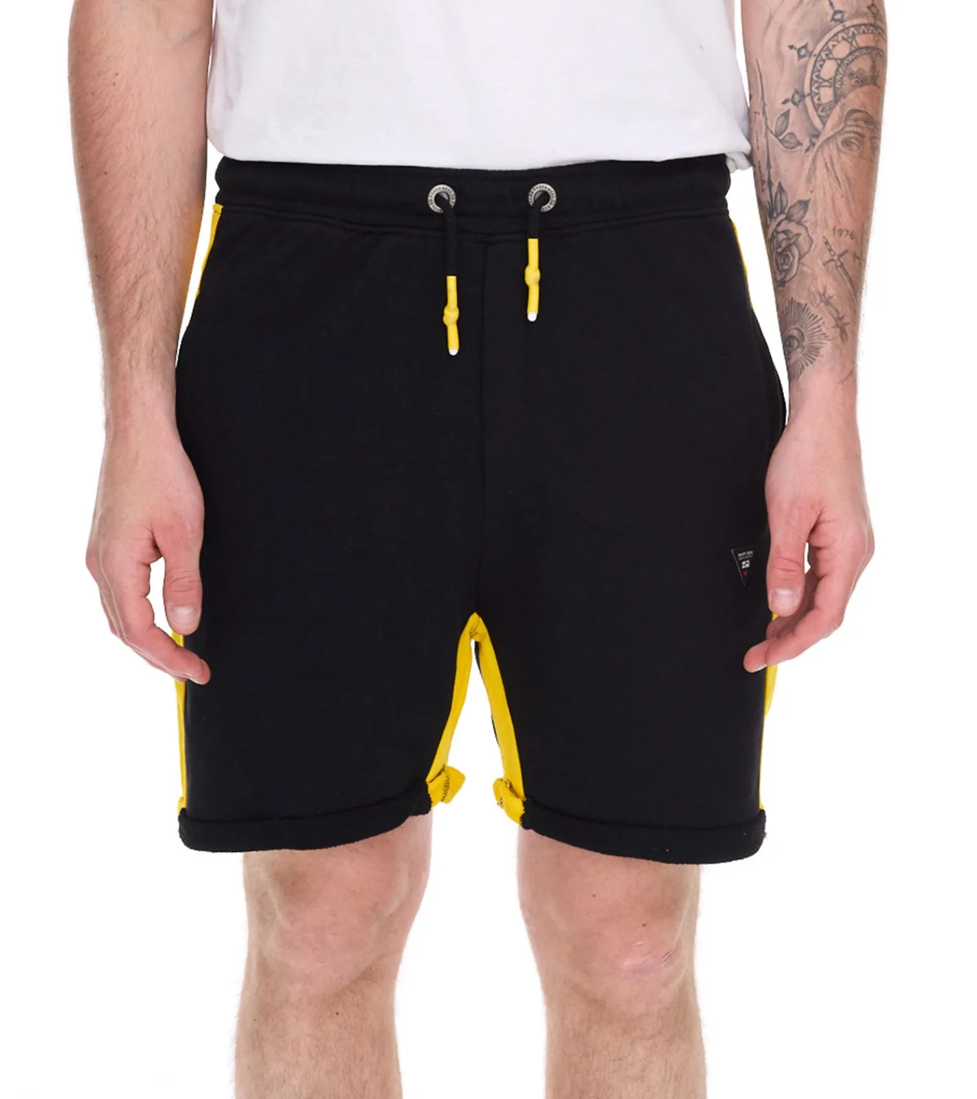 Sportunterbekleidung|Jogginghosen & Fitnessmode*O46rn Herren Sport-Short Baumwoll-Shorts kurze Fitness-Hose Trainings-Hose R-13631 Schwarz/Gelb