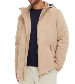 Jacken & Mäntel*O46bpx Herren Stepp-Jacke in Veloursleder-Optik mit Kapuze wattierte Jacke 919039 Beige