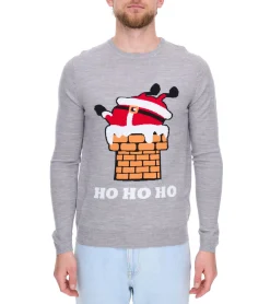 Pullover & Sweater*O46bpx Herren Strick-Pullover mit weihnachtlichem Muster Weihnachts-Pullover Freizeit-Sweater 979440 Grau