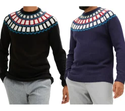 Große Größen|Pullover & Sweater*O46bpx Herren Strick-Pullover mit geometrischen Muster Freizeit-Sweater in Schwarz oder Blau