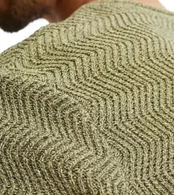 Pullover & Sweater*O46bpx Herren Strick-Pullover mit Struktur-Muster nachhaltiger Rundhals-Sweater meliert Große Größen 978714 Oliv-Grün