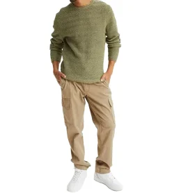 Pullover & Sweater*O46bpx Herren Strick-Pullover mit Struktur-Muster nachhaltiger Rundhals-Sweater meliert Große Größen 978714 Oliv-Grün