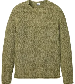 Pullover & Sweater*O46bpx Herren Strick-Pullover mit Struktur-Muster nachhaltiger Rundhals-Sweater meliert Große Größen 978714 Oliv-Grün