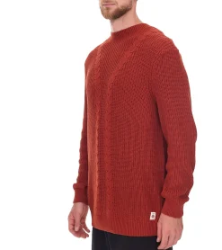 Pullover & Sweater|Große Größen*O46bpx Herren Strick-Pullover mit Zopfmuster nachhaltiger Rundhals-Sweater 970108 Rost-Braun