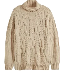 Große Größen|Pullover & Sweater*O46bpx Herren Strick-Pullover Rollkragen-Pullover mit Zopfstrick-Muster Winter-Pulli Große Größen 938114 Beige