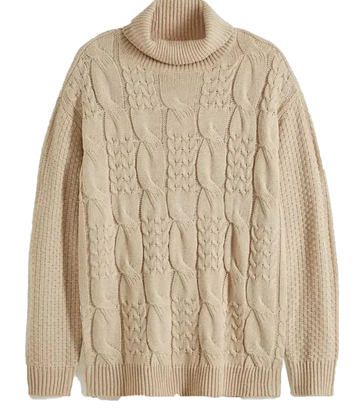 Große Größen|Pullover & Sweater*O46bpx Herren Strick-Pullover Rollkragen-Pullover mit Zopfstrick-Muster Winter-Pulli Große Größen 938114 Beige