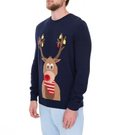 Pullover & Sweater*O46bpx Herren Strick-Sweater mit Weihnachts-Muster Langarm-Pullover Freizeit-Sweater 939615 Dunkel-Blau