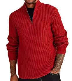 Pullover & Sweater*O46bpx Herren Strick-Troyer klassischer Strick-Pulli mit Reißverschluss Langarm-Pullover Große Größen 978933 Rostrot
