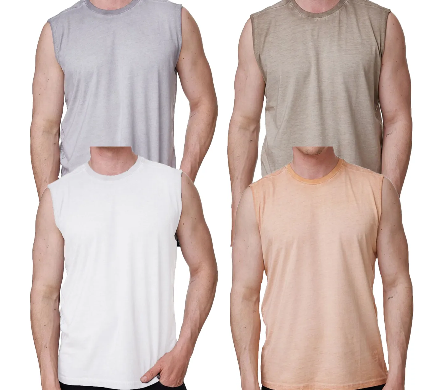 T-Shirts & Tank Tops*O46rn Herren Tank-Top Kurzarm-Shirt schlichtes Sommer Top Baumwoll-Shirt R-15286 Hell-, Weiß, Khaki oder Grau Orange