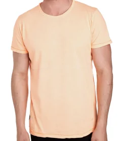T-Shirts & Tank Tops*O46rn Herren T-Shirt Basic Baumwoll-Shirt verwaschenes Rundhals-Shirt Kurzarm R-15200 Neon-Orange