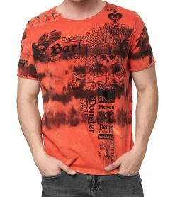 T-Shirts & Tank Tops*O46rn Herren T-Shirt im rockigen Design Baumwoll-Shirt mit Knebel-Verschluss am Ausschnitt Rundhals-Shirt R-15265 Rot