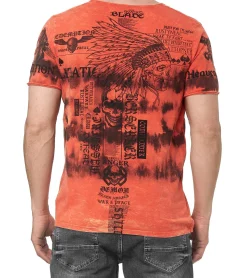 T-Shirts & Tank Tops*O46rn Herren T-Shirt im rockigen Design Baumwoll-Shirt mit Knebel-Verschluss am Ausschnitt Rundhals-Shirt R-15265 Rot