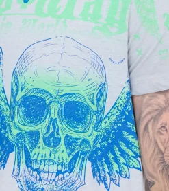 T-Shirts & Tank Tops*O46rn Herren T-Shirt kombinierfreudiges Totenkopf-Print Baumwoll-Shirt Rundhals-Shirt R-15264 Grau