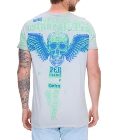 T-Shirts & Tank Tops*O46rn Herren T-Shirt kombinierfreudiges Totenkopf-Print Baumwoll-Shirt Rundhals-Shirt R-15264 Grau