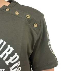 T-Shirts & Tank Tops*O46rn Herren T-Shirt mit Born with a Purpose Print Baumwoll-Shirt Rundhals-Shirt R-15216 Khaki