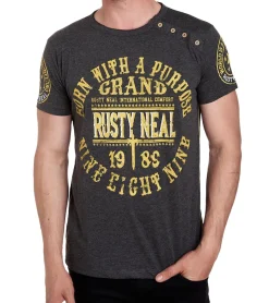 T-Shirts & Tank Tops*O46rn Herren T-Shirt mit "Born with a Purpose" Print Baumwoll-Shirt Rundhals-Shirt R-15216 Dunkelgrau meliert