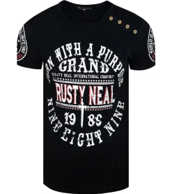 T-Shirts & Tank Tops*O46rn Herren T-Shirt mit "Born with a Purpose" Print Baumwoll-Shirt Rundhals-Shirt R-15216 Schwarz