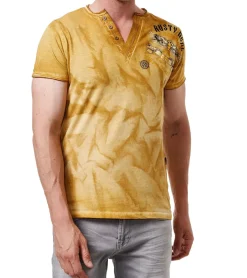 T-Shirts & Tank Tops*O46rn Herren T-Shirt mit großem Print auf der Rückseite Baumwoll-Shirt Rundhals-Shirt R-15287 Camel-Braun