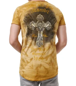 T-Shirts & Tank Tops*O46rn Herren T-Shirt mit großem Print auf der Rückseite Baumwoll-Shirt Rundhals-Shirt R-15287 Camel-Braun