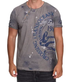 T-Shirts & Tank Tops*O46rn Herren T-Shirt mit plakativem Frontprint Baumwoll-Shirt Rundhals-Shirt R-15045 Anthrazit