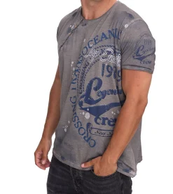 T-Shirts & Tank Tops*O46rn Herren T-Shirt mit plakativem Frontprint Baumwoll-Shirt Rundhals-Shirt R-15045 Anthrazit