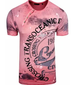 T-Shirts & Tank Tops*O46rn Herren T-Shirt mit plakativem Frontprint Baumwoll-Shirt Rundhals-Shirt R-15045 Rot