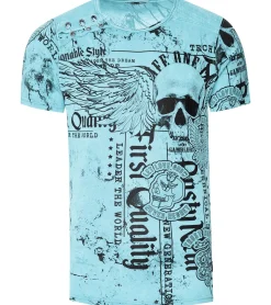 T-Shirts & Tank Tops*O46rn Herren T-Shirt mit plakativem Frontprint Baumwoll-Shirt Rundhals-Shirt R-15296 Blau