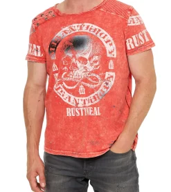 T-Shirts & Tank Tops*O46rn Herren T-Shirt mit plakativem Frontprint Baumwoll-Shirt Rundhals-Shirt R-15292 Rot
