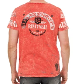 T-Shirts & Tank Tops*O46rn Herren T-Shirt mit plakativem Frontprint Baumwoll-Shirt Rundhals-Shirt R-15292 Rot