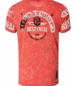 T-Shirts & Tank Tops*O46rn Herren T-Shirt mit plakativem Frontprint Baumwoll-Shirt Rundhals-Shirt R-15292 Rot