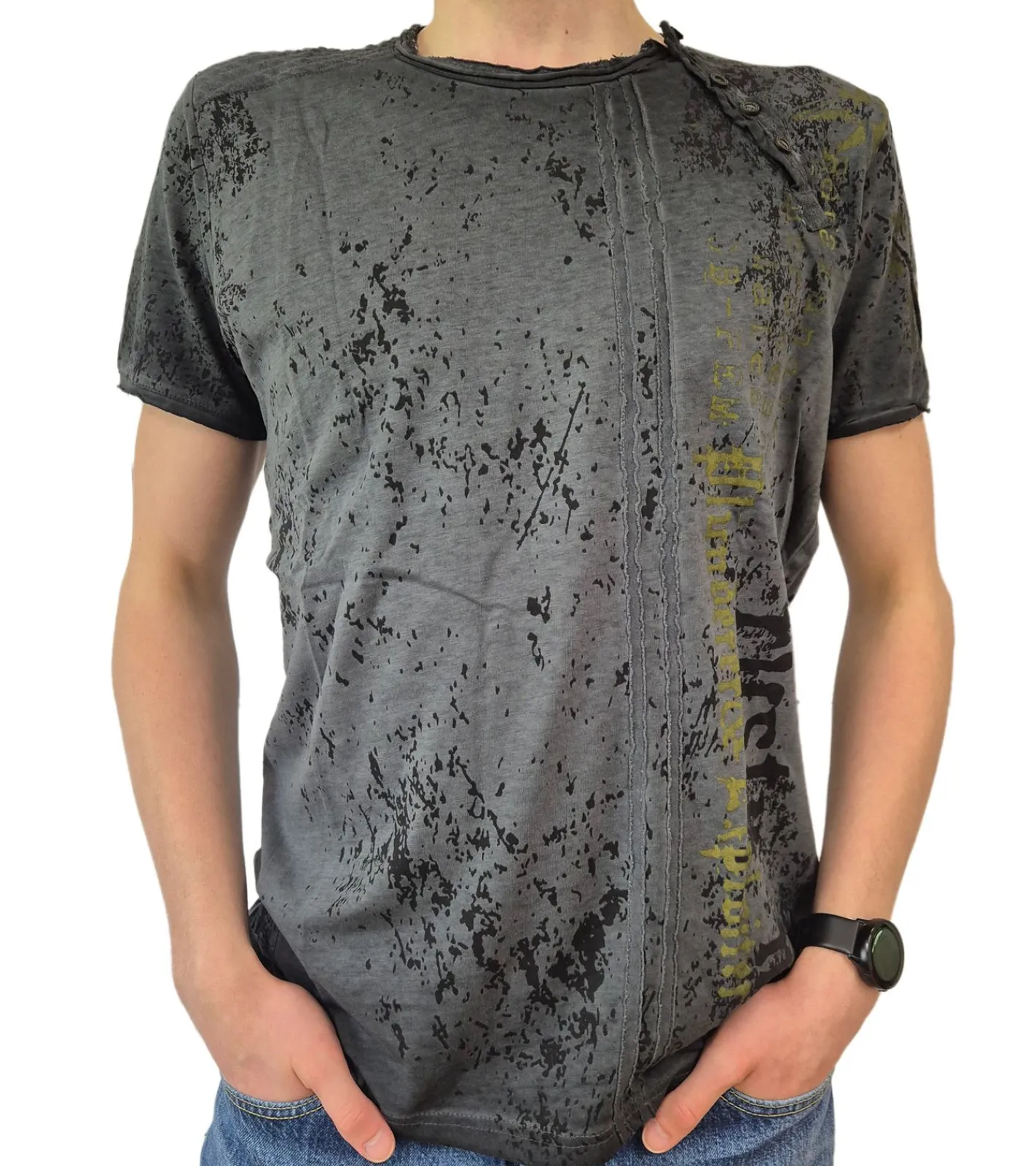 T-Shirts & Tank Tops*O46rn Herren T-Shirt mit Plunderer & Exploiter Print Baumwoll-Shirt Rundhals-Shirt R-15191 Dunkelgrau