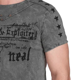 T-Shirts & Tank Tops*O46rn Herren T-Shirt mit Plunderer & Exploiter Print Baumwoll-Shirt Rundhals-Shirt R-15192 Dunkelgrau