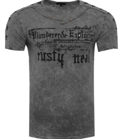 T-Shirts & Tank Tops*O46rn Herren T-Shirt mit Plunderer & Exploiter Print Baumwoll-Shirt Rundhals-Shirt R-15192 Dunkelgrau