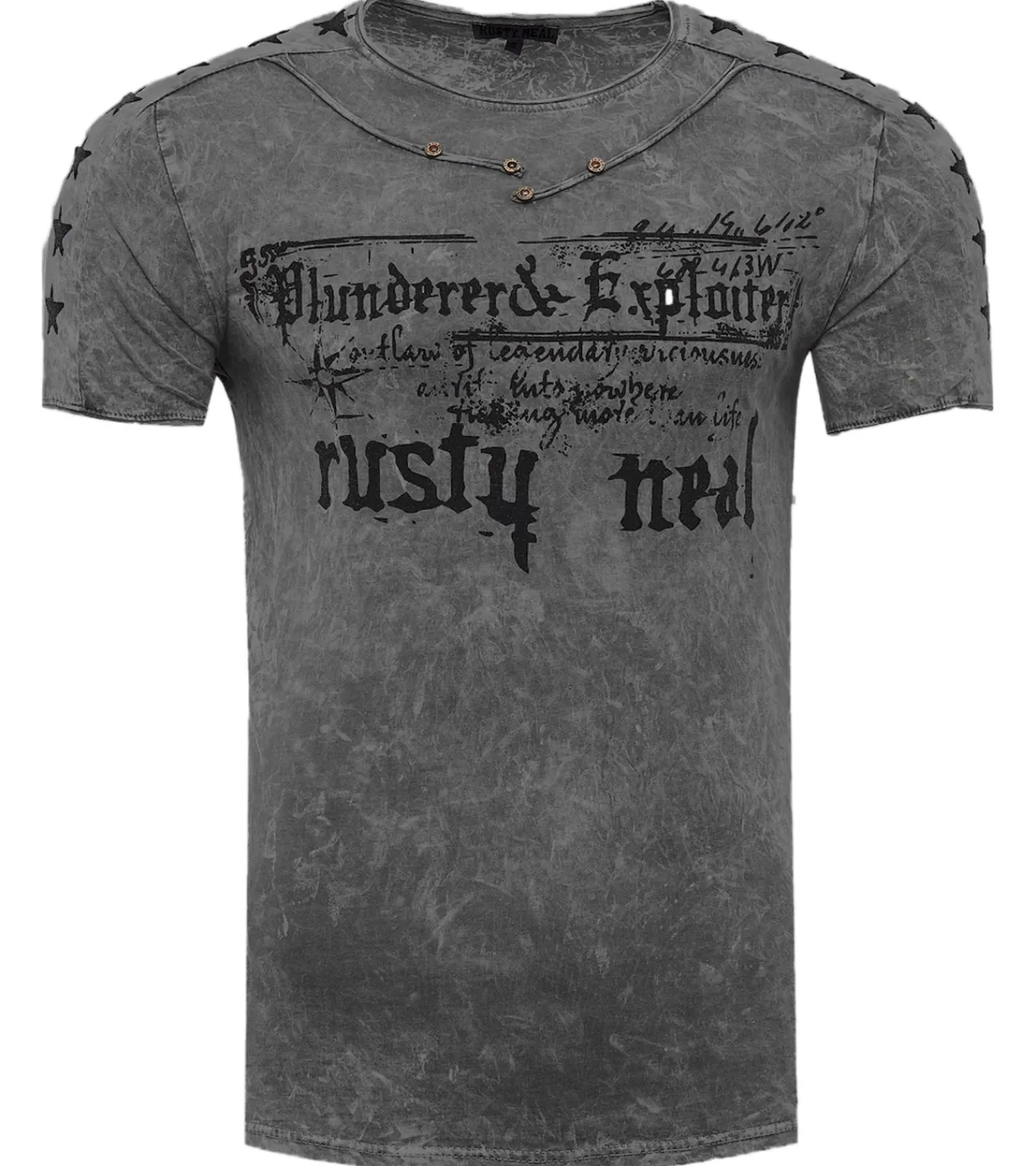 T-Shirts & Tank Tops*O46rn Herren T-Shirt mit Plunderer & Exploiter Print Baumwoll-Shirt Rundhals-Shirt R-15192 Dunkelgrau