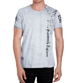 T-Shirts & Tank Tops*O46rn Herren T-Shirt mit Plunderer & Exploiter Print Baumwoll-Shirt Rundhals-Shirt R-15191 Grau