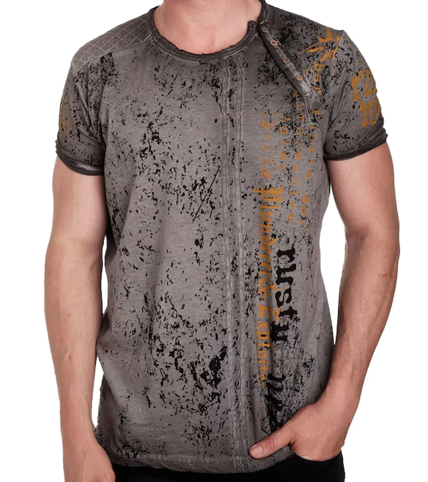T-Shirts & Tank Tops*O46rn Herren T-Shirt mit Plunderer & Exploiter Print Baumwoll-Shirt Rundhals-Shirt R-15191 Mittelgrau