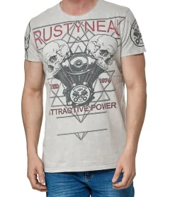 T-Shirts & Tank Tops*O46rn Herren T-Shirt mit Rocker Skull Print Baumwoll-Shirt Rundhals-Shirt R-15261 Grau