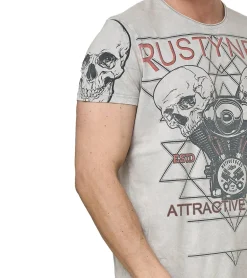 T-Shirts & Tank Tops*O46rn Herren T-Shirt mit Rocker Skull Print Baumwoll-Shirt Rundhals-Shirt R-15261 Grau