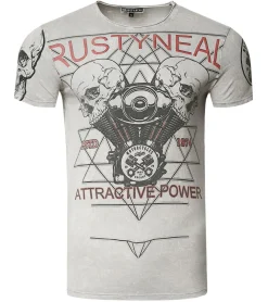 T-Shirts & Tank Tops*O46rn Herren T-Shirt mit Rocker Skull Print Baumwoll-Shirt Rundhals-Shirt R-15261 Grau