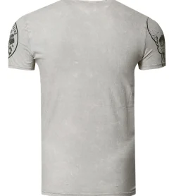 T-Shirts & Tank Tops*O46rn Herren T-Shirt mit Rocker Skull Print Baumwoll-Shirt Rundhals-Shirt R-15261 Grau