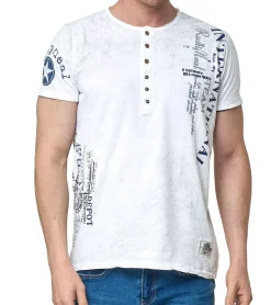 T-Shirts & Tank Tops*O46rn Herren T-Shirt mit seitlichem Print Baumwoll-Shirt Rundhals-Shirt R-15243 Weiß